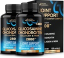 Glucosamine Chondroïtine MSM Collagène , Supplément de soutien conjoint 2800 mg , Fabriqué aux États-Unis , Flexibilité Vitamines nutritionnelles , Paquet de 2