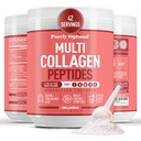 Poudre multicollagène purement optimale pour les femmes - 5 types de peptides de collagène hydrolysés avec biotine et acide hyaluronique pour les cheveux, la peau, les ongles, les os et les articulations - Sans saveur, mélange facile, 42 portions