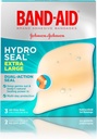 Bande-Aid de marque Hydro Sceau adhésif Hydrocolloïd Gel Bandages pour l'entretien de la plaie et le déverrouillage de la plaquette, tout usage imperméable et douche Plaquette thermoformée, stérile et longue durée, extra grande, 3 ct