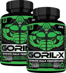 Supplément booster de testostérone pour les hommes - Goril X Workout Homme Enhancing Pills 1000mg - Augmenter la taille, la force et l'énergie - avec l'herbe de chèvre en chaleur, Tongkat Ali et Tribulus Terrestris - 60 Capsules (2pk)
