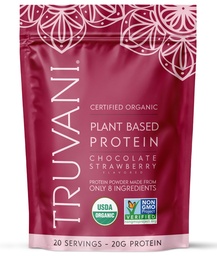 Truvani Poudre de protéines de pois végétaliens au chocolat Fraise de 20g Protéine biologique à base de plantes 20 portions