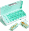 AM PM Pill Organizer 2 fois par jour, 7 jours Pill Box Weekly Pill Organizer Travel with Separate Container, Portable Daily Medicine Planner Dispenser Case for Vitamine, Fish Oils, Supplements(Green)