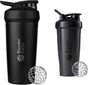Bouteilles de mélange Strada Shaker Cup Bouteille d'eau en acier inoxydable isolante avec fouet à fil, 24-Ounce, Black & Classic Shaker Bouteille parfaite pour les shakes de protéines et préentraînement, 28-Ounce, noir