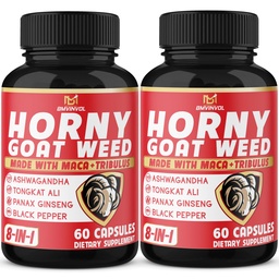 BMVINVOL (2 boîtes) Capsules d'herbes de chèvres avec Maca, Tribulus, Ginseng. Ashwagandha,Tongkat Ali - 8-en-1 pour les niveaux d'énergie de soutien