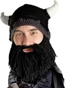 Patinoire Viking Head - Casque en tricot fait main original et barbe noire amovible