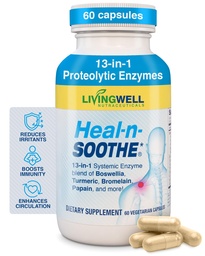 HEAL-N-SOOTHE Joint Support Suppléments - Enzymes protéolytiques comme Bromelain & Papain, avec Boswellia, Turmeric & Ginger- favorise la fonction digestive protéinique et la défense du corps Wellness- 60 Compte (1 Pack)