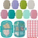 9 Pack Travel Pill Organizer 8 Compartiments Portable Pill Case Small Pill Box for Pocket Purse Daily Pill Container Medicine Support Vitamine Dispenser for Fish Oil Complement Storage
