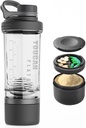 Bouteille de shaker protéinique de 21 oz avec récipient de stockage en poudre - Bouteilles de shaker pour shakes protéiniques -Bouteille d'eau de sport Mixer-Gym -Fabriqué avec Tritan BPA sans, avec boules de fouet de fil (noir)