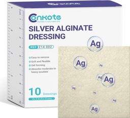 Conkote Argent Alginate Wound Dressing Pads 2=2 x 2=10, 10 Pack, Patchs Ag de padding nonick, très absorbant pour l'ulcère de pression, la plaie de lit et l'ulcère diabétique du pied