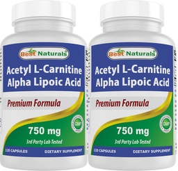 Meilleurs naturels Acétyl L-Carnitine et acide alpha lipoïque 750 mg 120 Capsules (120 Nombre (paquet de 2))