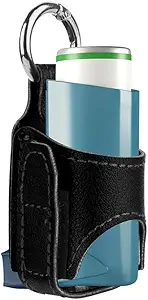 2pcs Portable Asthma Inhaler Holder Holder,Lightweight PU protection en cuir Travel Handy Asthma Inhaler Case pour adultes et enfants, Holder Only (Noir)