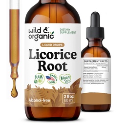 Teinture de réglisse sauvage et biologique - Soutien digestif - gouttes d'extrait de racine de réglisse pure - Glabre de Glycyrrhiza - Supplément végétalien, sans sucre et sans alcool - 2 fl oz