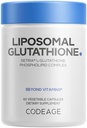 Codeage Supplément de glutathion liposomique - Pure Réduit Setria L-Glutathion, Livraison liposomique, Complexe Phospholipide - Pilules encapsulées de poudre de glutathion - Vegan, Non-OGM - 60 Capsules