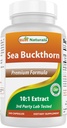 Meilleur extrait de poudre d'huile d'épine de mer naturel 10:1 500 mg 240 Capsules - Non-OGM, sans gluten - Contient de l'acide palmétolique Oméga-7 naturellement