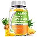 Acide alpha lipoïque Gommies 1000Mg avec biotine, supplément d'ALA à haute absorption pour antioxydant, santé du cerveau et soutien nerveux, goût d'ananas, sans sucre, 60 Chews