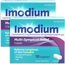 Caplets de soulagement multisymptômes Imodium avec chlorhydrate de loperamide et Siméthicone, antidiarrhéique pour le traitement de la diarrhée, gaz, ballonnement, crampes et pression, 2 paquets