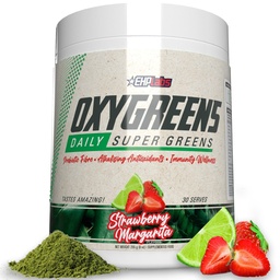 EHP Labs OxyGreens Super Greens Poudre - Spiruline et Chlorella Superfood, Poudre de jus vert et Suppléments verts avec Fibre prébiotique, Antioxydants et Immunity Support, 30 portions (Strawb. Margarita)