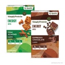 Simply Protein - Energy Bites Variety Pack, 24 Bars - Plant Based Caffeinated Squares - 55mg Caféine - Energy Boost - 8g Protein, 2g Sucre, 5-6g Fibre, 120-130 Calories - Vegan, sans gluten, non OGM