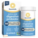 Renouveler la vie Soins supplémentaires Capsules probiotiques digestives, 50 milliards d'UCF garantis, supplément quotidien soutient la santé immunitaire, digestif, respiratoire(1), L. Rhamnosus GG, laiterie, soja et sans gluten, 90 comte