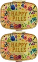 2 Packs Vintage Pill Organizers Metal Retro Pill Boxs Cute Pill Cases for Purse/Pocket Portable Compact to Hold Vitamines/Tylenol/Supplements/Meds/Tablet(Happy Pills with Mirror Inside)