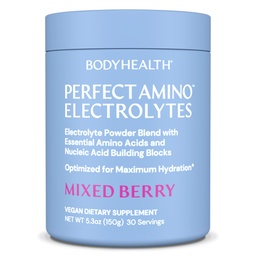 BodyHealth PerfectAmino électrolytes en poudre Pas de sucre, sans sucre kéto à jeun électrolytes boisson mélange, poudre d'hydratation avec minéraux traces - Berry mélangé - 30 portions
