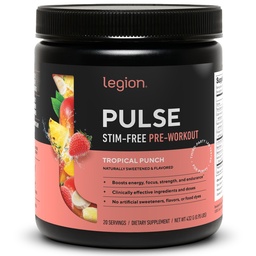 LÉGION Pulse Pre Workout Supplément - Tous les oxydes naturels de pré-entraînement boisson pour stimuler l'énergie, sans créatine, naturellement sucré, Beta Alanine, Citrulline, Alpha GPC (Caffeine Free Tropical Punch)