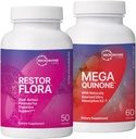 Microbiome Labs RestrorFlora Spore & Yeast Probiotics Supplément (50 capsules) + MegaQuinone K2-7 Supplément complet de vitamine K Vitamine K1 & K2 MK-7 K2 avec Magnésium & Zinc (60 capsules) - 2 Produits