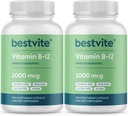 BESTVITE Vitamine B12 (méthylcobalamine) 2000mcg (480 Capsules végétariennes)(2 x 240) (méthyl B12) - Pas de stéarate - Vegan - Non OGM - Sans gluten