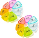 Organisateur hebdomadaire de pilules de 7 jours - Pill Box, Case, Conteneur, Distributeur de voyage - Huile de poisson, Vitamines, Organisateur de médicaments