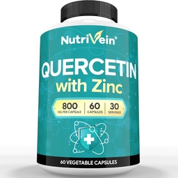 Supplément Nutrivein Zinc Quercetin Combiné - Quercetin d'Absorption Enhanced avec Zinc pour Support Respiratoire, Cardio, Immune et Body Full - Biodisponibilité maximale