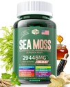 Mousse de mer 12000mg Huile de graines noires 6000mg Ashwagandha 3000mg Turmère 1000mg Bladderwrack 2000mg Burdock 3000mg & Vitamine C & D3 avec Elderberry Manuka Dandelion Darge Jaune Iodine Chlorophylle CVA