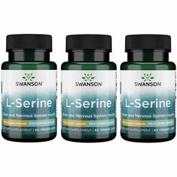 Swanson Ajipure L-Serine - Supplément acide amino appuyant la santé cérébrale et la fonction du système nerveux - Formule naturelle favorisant la fonction cognitive - (60 capsules de Veggie, 500mg chacune) (3 pack)