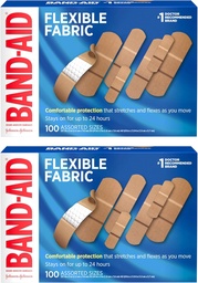 Bandes adhésives adhésives de marque BAND-AID avec tissu de mémoire-weave, coussinet de confort d'aide à la quilt et coussinet sans malt; soin des blessures pour les coupures mineures, les éraflures et les blessures, tailles assorties, 2 x 100 Nombre