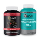 Qunol CoQ10 100mg Softgels, 3X Meilleure absorption 4 mois d'approvisionnement + 120 Compte Glycinate de magnésium Capsules 420mg, Supplément de magnésium à haute absorption, 180 Compte
