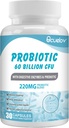Probiotiques 60 milliards d'UFC avec 10 souches et 3 prébiotiques organiques, Supplément probiotique pour les femmes hommes soutiennent le métabolisme, l'immunité et la santé digestive, non OGM et sans gluten, 30 capsules