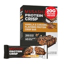 MUSASHI Protein Crisp Bar, 20g Protein, 4g Total sucres, vanille et caramel, post entraînement et snack sur le go, 12 pack de 2,1 oz (60g) barres