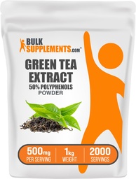 BulkSupplements.compoudre d'extrait de thé vert - Supplément de 50% de polyphénols, Suppléments d'EGCG - Sans gluten, 500mg par portion, 1kg (2,2 lbs) (paquet de 1)