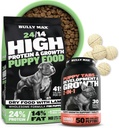 Bully Max 24/14 Aliments pour chiots à haute teneur en protéines (5 lb) et vitamines pour chiots (30 comprimés à croquer) pour le développement et la croissance – Muscle, Immune, os et soutien digestif chez les petits et grands chiots