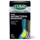 CURAD Performance Series IRONMAN Antibactérien Bandages, Technologie d'adhésif de cale extrême, Taille standard Bandes de tissu flexibles pour les découpes, les scrapes et les brûlures, Couleurs assorties, 1 x 3,25 pouces, 20 Compte