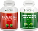 Riz de levure rouge 1200mg & Niacine + Curcumine curcuma biologique 700mg & Bioperine fournissant 95% Curcuminoides - 240 Capsules végétariennes