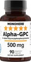 MONOHERB Alpha-GPC 500 mg - 90 capsules véganes, nootropes pour le soutien cérébral, la concentration, la mémoire, la motivation et l'énergie