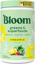 Bloom Nutrition Superfood Greens poudre, enzymes digestives avec probiotiques et prébiotiques, Gut Health, Bloating Relief pour les femmes, Chlorella, mélange de jus vert avec poudre de racine de betterave, 25 SVG, ananas