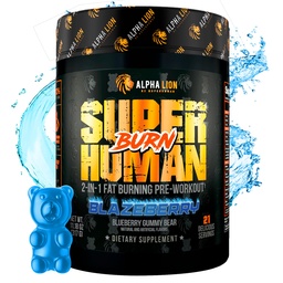 ALPHA LION Superhumain Burn – 2 en 1 Métabolisme Booster avant l'entraînement et Thermogénique Fat Burner pour les hommes – Suppresseur d'appétit et supplément de perte de poids (21 portions, Blue Gummy Bear Flavor)