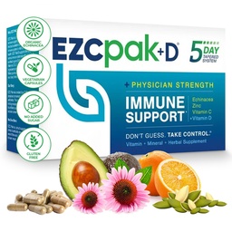 EZC Pak 5-Day Immune System Booster avec Echinacea, Vitamine C, Zinc et Vitamine D - Supplément de support pour les adultes Immunissables et faciles à transporter
