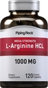Piping Rock L-Arginine HCl 1000mg.120 Caplets.com Supplément pour hommes et femmes Mega Strength.com Végétarien, Non-OGM, Sans gluten
