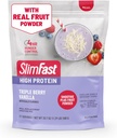 Mélange de smoothie à haute teneur en protéines SlimFast plus poudre de fruits, poudre de substitut de repas à haute teneur en protéines, fibre, vitamine C, 21 portions, 1,29 livre, triple baie Vanille (paquetage mai Vary)