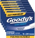 GoodyS poudre de maux de tête extra-fort douleur soulagement, triple action soulagement des maux de tête avec aspirine, acétaminophène et caféine, 24 comte, paquet de 6