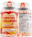 Gommies de peptide de collagène pour femmes hommes, Supplément multi collagène sans sucre, 1400mg Collagène hydrolysé types I II III V X, 5000mcg Biotine, vitamine C A E D3 B6 pour cheveux, peau et ongles, os, 60Cts
