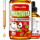 Multivitamines liquides pour chiens – Multivitamines pour chats à l'intérieur – 10-en-1 Vitamines liquides pour chiens B Complexe, C, D3 – Digestion, miction, hanche et articulation, peau et manteau – Arôme de canneberge – 2 Oz