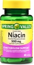 Niacine sans flush de Spring Valley 500 mg Soutien au métabolisme, 60 capsules (paquet de 2)
